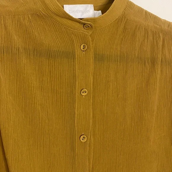 Zimmermann Textured Silk Button Up Mock Next Blouse Mustard Brown size 1 Small - Picture 5 of 10